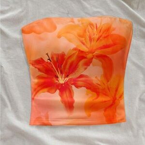 Coconut Girl Orange Hibiscus Strapless Top NEW 🏷️